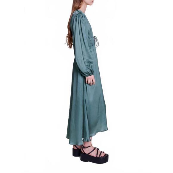 NEW MAJE satin look maxi dress in emerald green - mordernwear.com